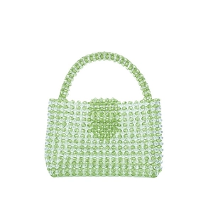 Handmade light green acrylic beaded mini square handbag with round top handle