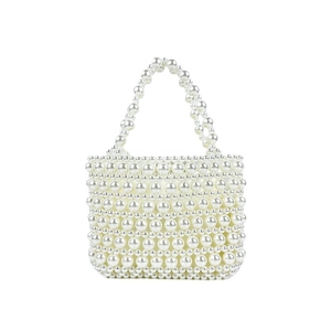 Exquisite pearl beaded handbag with handmade woven design and round glossy finish
