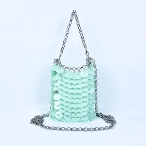 Mini Sequin Phone Bag Acrylic Mermaid Scale Metal Chain Crossbody Handbag Women Sparkly Y2K Handmade Beaded Party Chic