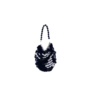 Mini sac fait main à paillettes écailles noires avec poignée en perles et clips métalliques