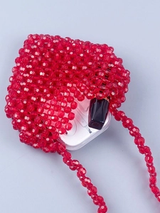 Mini red beaded heart lipstick bag handmade acrylic woven crossbody purse with strap