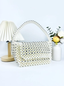 Sac à main élégant en perles blanches de style français avec cristaux pour les soirées