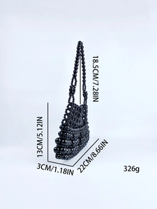 Sac à bandoulière fait main en perles noires, dimensions 22x13cm pour femmes