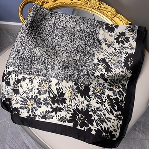 Elegant Floral Print Square Scarf Faux Satin Satin Bandana For Hair Wrap Bag Accessory Fashionable Neck Headscarf