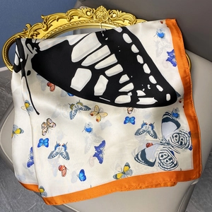 Elegante Pañuelo Cuadrado de Satén para Mujer con Estampado de Mariposas Lazo para el Cabello Accesorio Decorativo