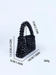 Detailed dimensions of the handmade black beaded mini handbag with physical measurements