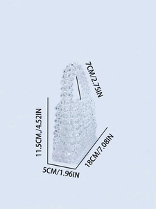 Size dimensions for handmade clear beaded handbag with handle for party and evening use