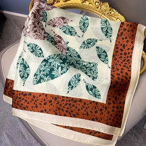 Satin Square Scarf Women Floral Print Elegant Satin Feeling Hair Accessories Neck Kerchief Fashionable Lightweight Wrap