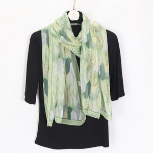 Breathable green leaf print chiffon beach scarf and stylish long wrap for women