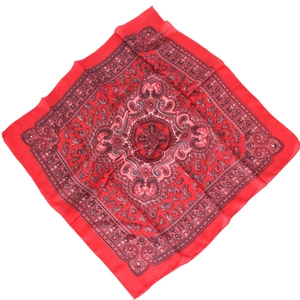 Classic red paisley pattern 70cm square scarf in breathable cotton linen fabric