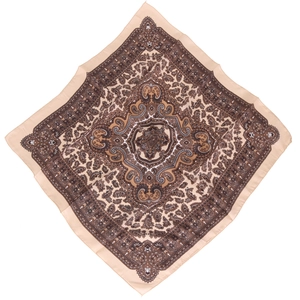 70cm vintage paisley cotton linen square scarf with symmetrical pattern and beige base