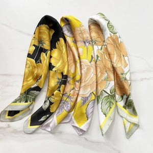 Fashion Square Scarf Faux Satin Floral Print Rose Neck Wrap Headscarf Elegant Breathable Accessory For Women