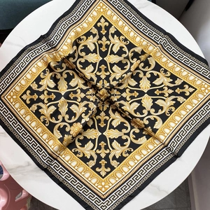 Luxury Satin Square Scarf Baroque Greek Key Print Satin Like Headscarf Neck Scarf For Women Hair Tie Bag Accessory