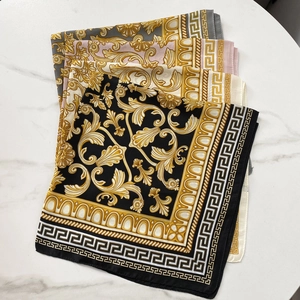 Baroque style 70x70cm satin square scarves with Greek key patterns on marble background