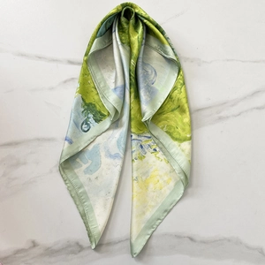 Kunst Olieverf Afdruk Satijn Vierkante Sjaal Faux Satijn Elegante Halssjaal Lichtgewicht Mode Bandana Voor Dames