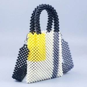 Fashionable geometric beaded crossbody handbag in yellow, white, grey and black colors