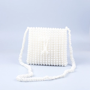 Sac À Bandoulière Perlé À La Main Künstliche Perles Artificielles Tissé Nœud Élégant Sac À Main Pour Femmes Mariage Fête Mode Blanc