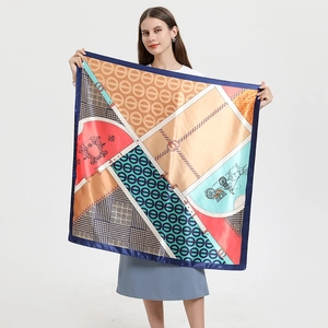 Detail of 90cm square satin silk scarf with vintage carriage and chain pattern