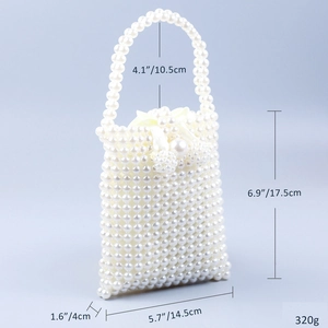 Detailed size specifications for the handmade faux pearl beaded mini handbag and strap