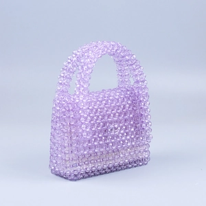 Handmade purple beaded handbag with acrylic jelly beads and dual handles
