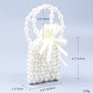 Dimensions détaillées du sac à main en perles tissées avec nœud satin et doublure