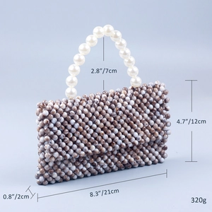 Detail showing dimensions of 21cm marble acrylic beaded clutch with pearl handle