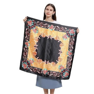 Carré de soie nordique à motifs roses rouges et rayures pour femmes, 90x90cm