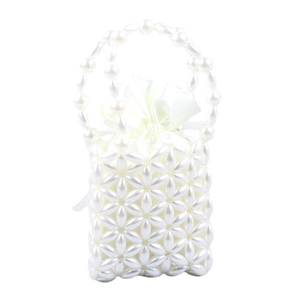 Sac à main élégant en perles tissées blanches avec pochette intérieure en satin