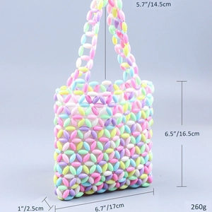 Détails du sac à main en perles acryliques colorées avec motif floral et dimensions