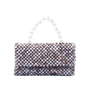 Vintage acrylic marble bead handbag with white faux pearl handle in retro style