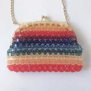 Handmade acrylic rainbow beaded crossbody bag with gold chain and ball clasp