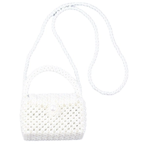 Mini borsa a mano in perle bianche fatta a mano con tracolla e manico superiore