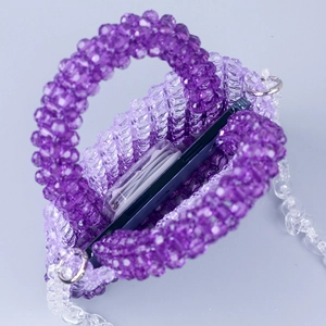 Handmade purple acrylic beaded handbag with gradient corner beads and detachable chain