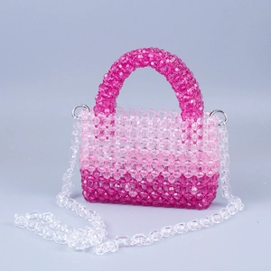 Gradient pink acrylic beaded handbag with top handle and detachable chain strap