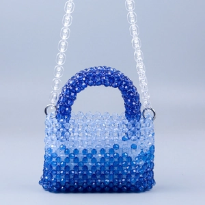 Handmade gradient acrylic beaded handbag with clear chain strap and blue beads