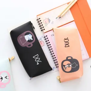 Trousse à crayons mignonne avec imprimés animaux sur fond minimaliste en cuir PU