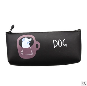 Trousse scolaire noire mignonne avec motif de chien et fermeture éclair pour enfants