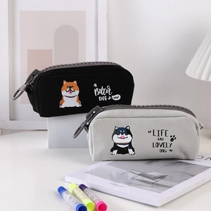 Minimalist canvas pencil case with large resin zipper and cute cartoon dog print