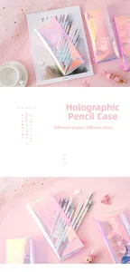 Detail of laser iridescent TPU pencil case with Moonlight print and smooth zipper