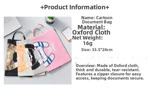 Detail of A4 Oxford cloth file bag with cartoon cat patterns and zip handle