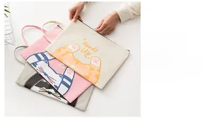 Detail of cute cat printed oxford document bags with durable zipper and portable handle