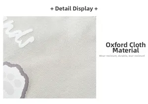 Detail of durable grey oxford fabric with purple cat paw print and high-density texture