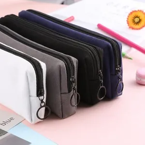 Japanese style minimalist canvas pencil cases in four colors with large ring zippers