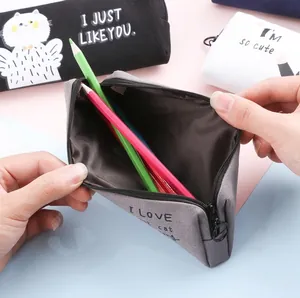 Japanese style cartoon canvas pencil case with zipper closure and interior storage