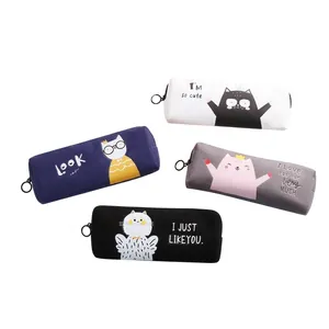 Minimalist cartoon cat canvas pencil cases in four colors with cute illustrations