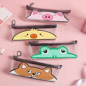Klarsicht PVC Transparent Große Kapazität Federmappe Süß Cartoon Tier Zoo Reise Schreibwarentasche Für Schüler Kinder