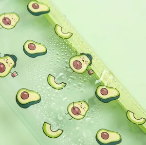 Cute avocado transparent pencil case with waterproof surface and cartoon green fruit patterns