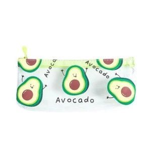 Transparent PVC pencil case with cute avocado print and green zipper for stationery