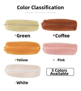Five assorted colors of plush lamb wool pencil cases with smooth zipper closures