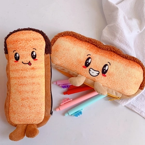 Creative plush toast bread pencil case with cute 3D legs and realistic slice design